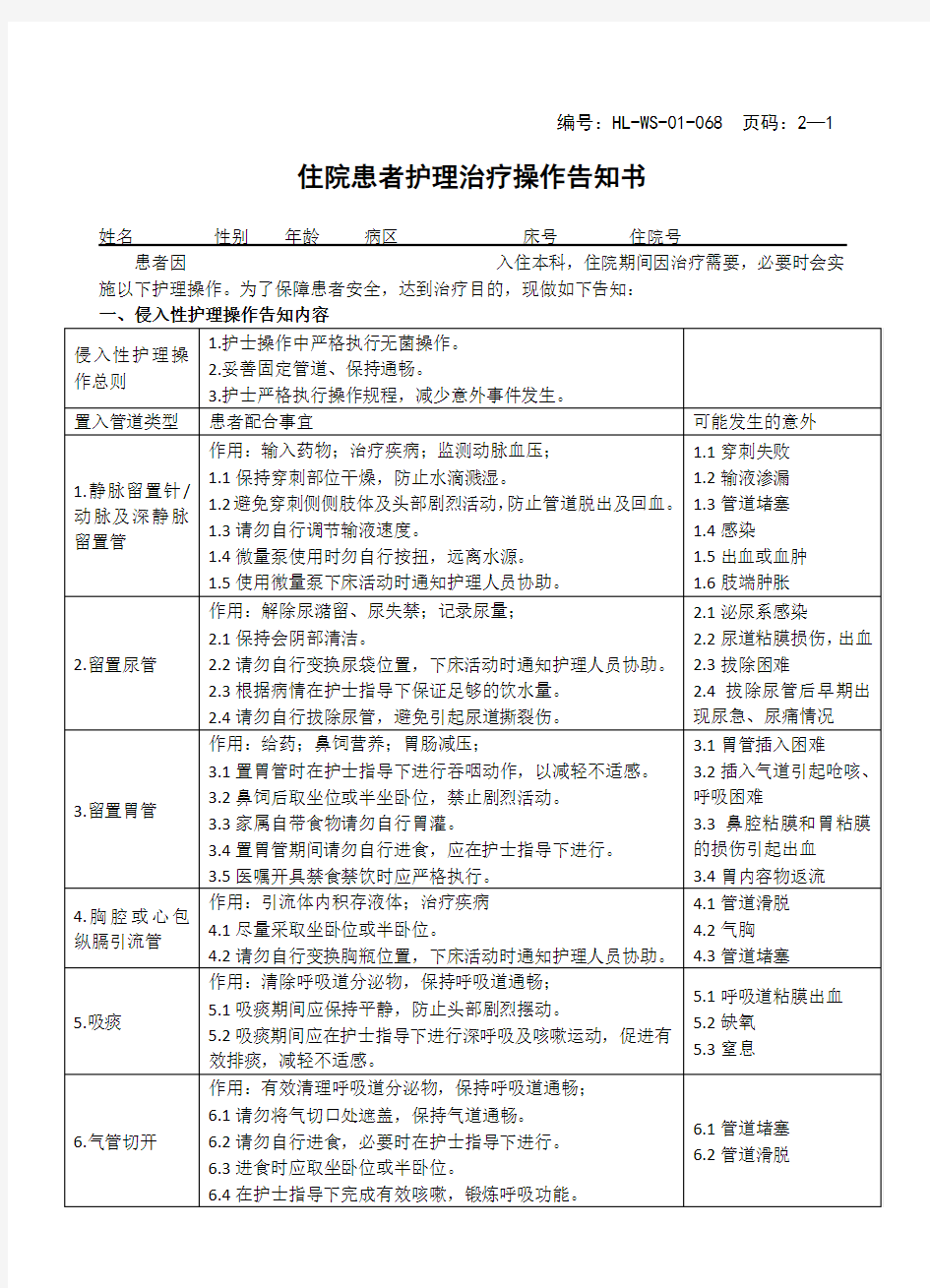 侵入性操作告知书