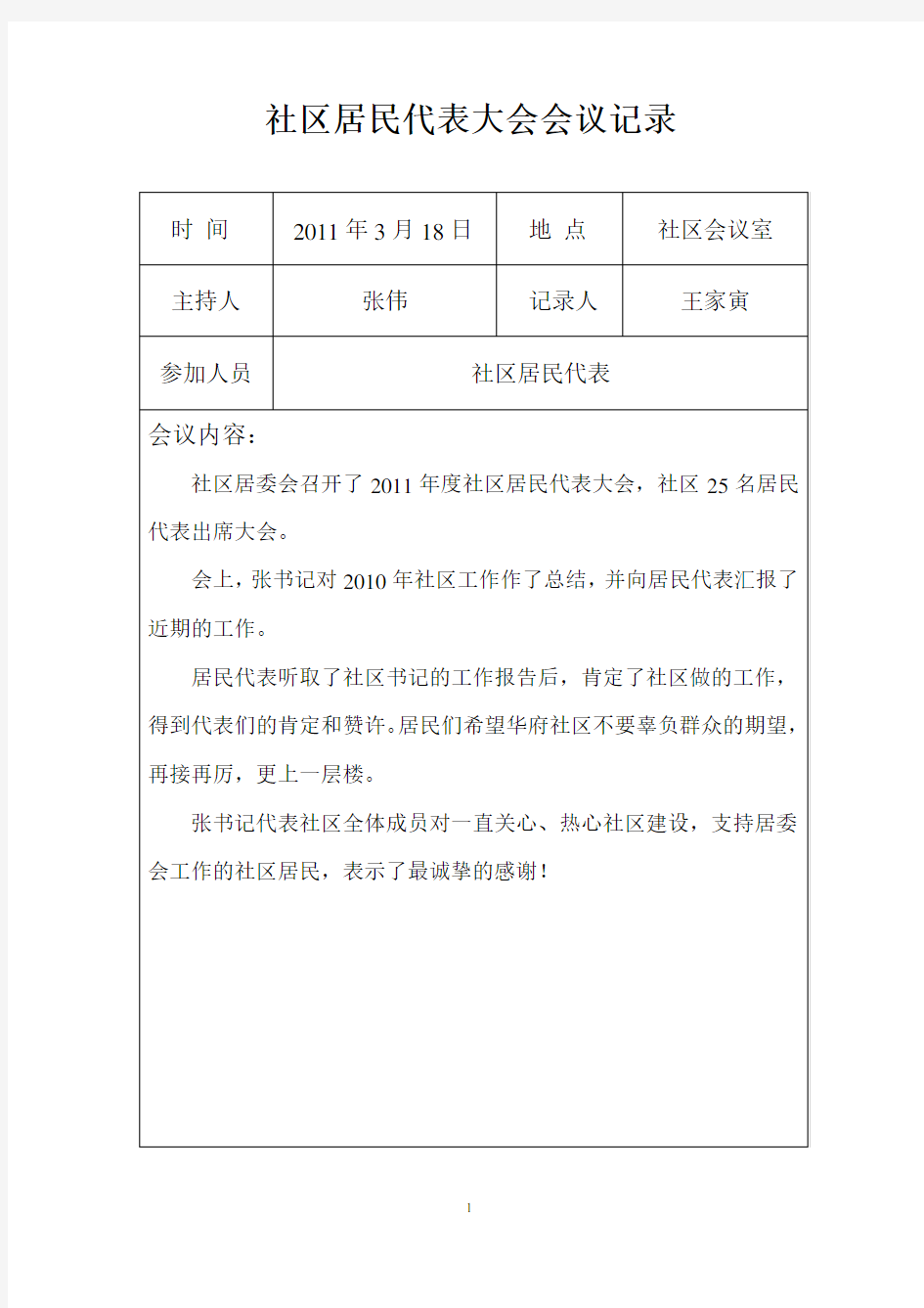 (2020年7月整理)社区居民代表大会会议记录.doc