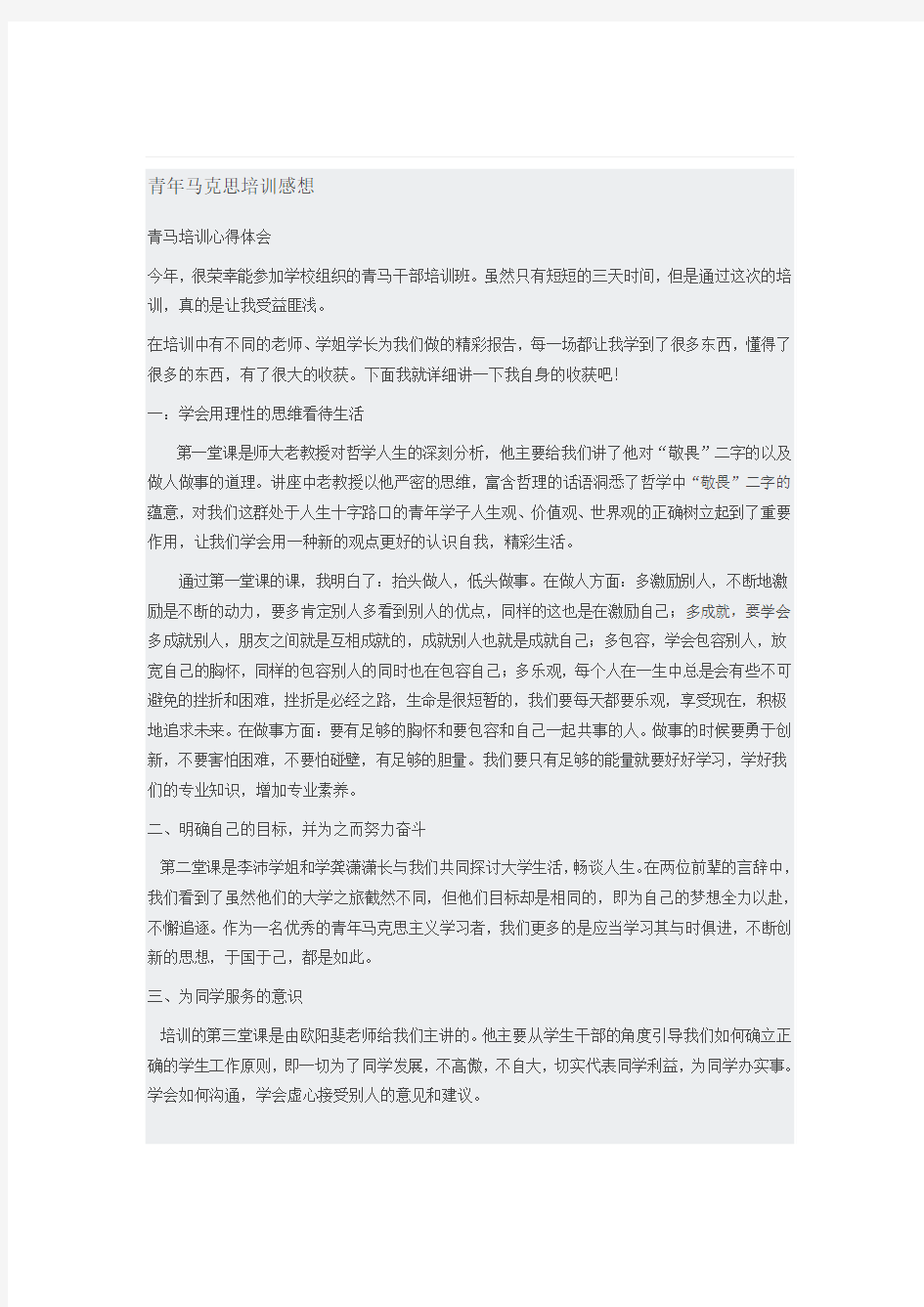 青年马克思培训感想