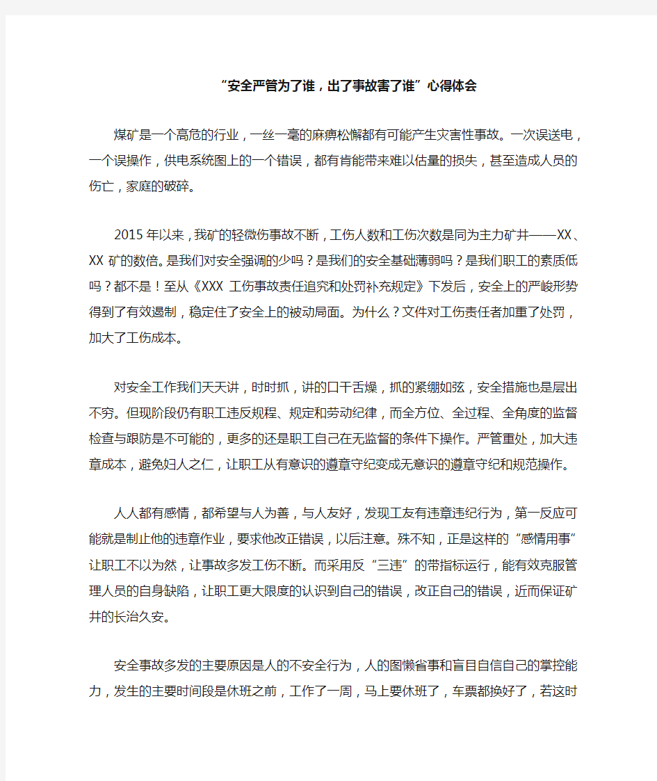 “安全严管为了谁,出了事故害了谁”心得体会