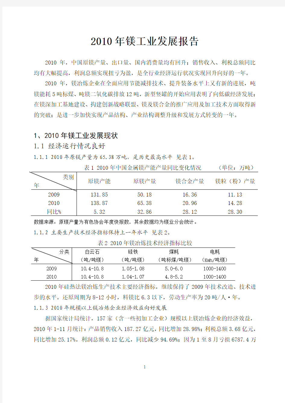 2010年镁工业发展报告