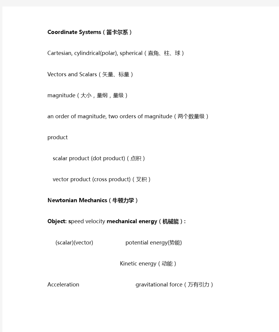 物理光学专业英语名词总汇