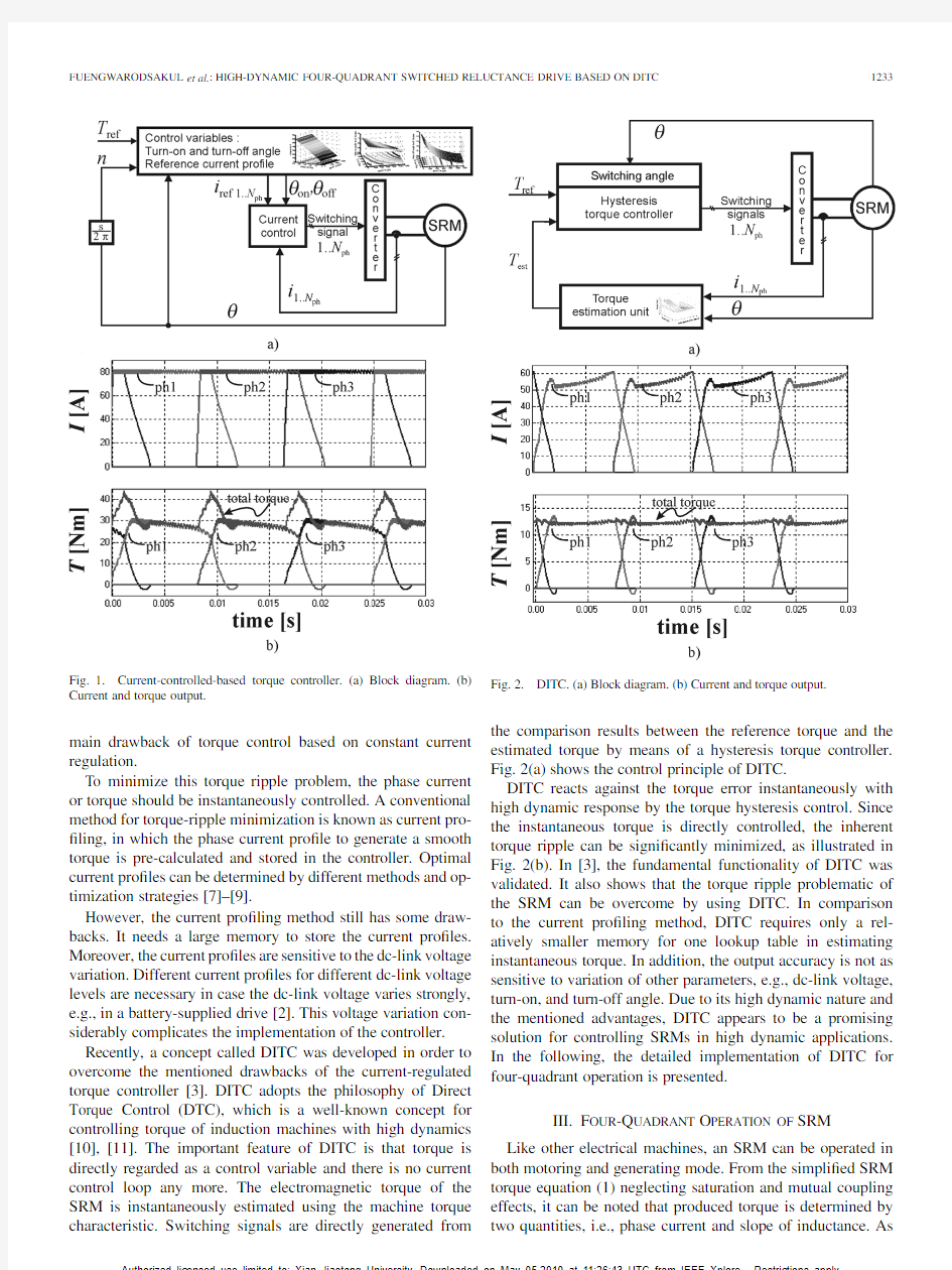 High Dynamic Four Quadrant Switched Reluctance Drive Based on DITC
