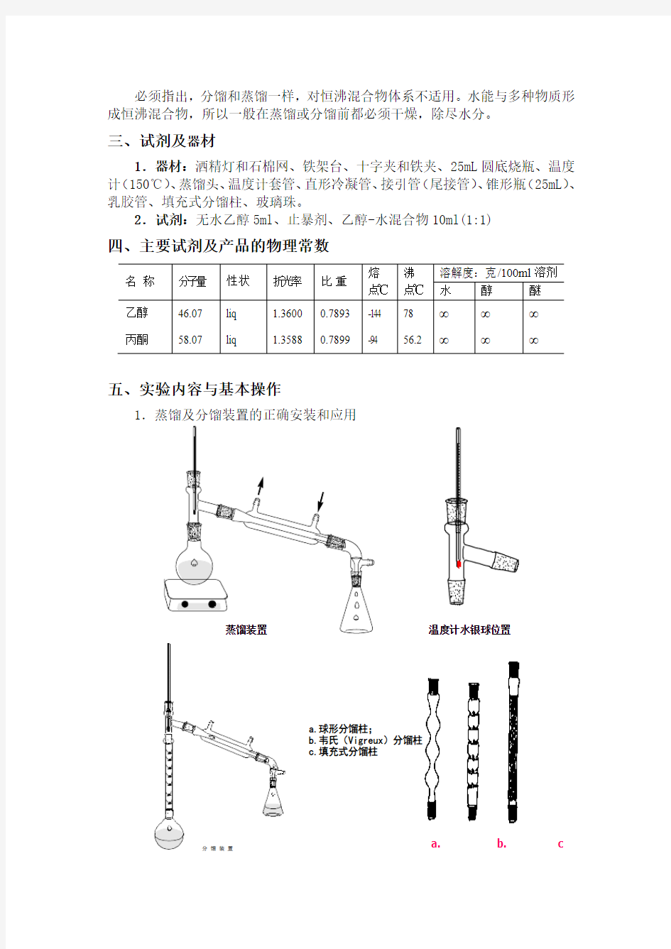 实验二  常压蒸馏和分馏(预习指导)