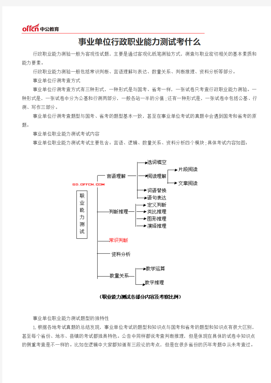 事业单位行政职业能力测试考什么