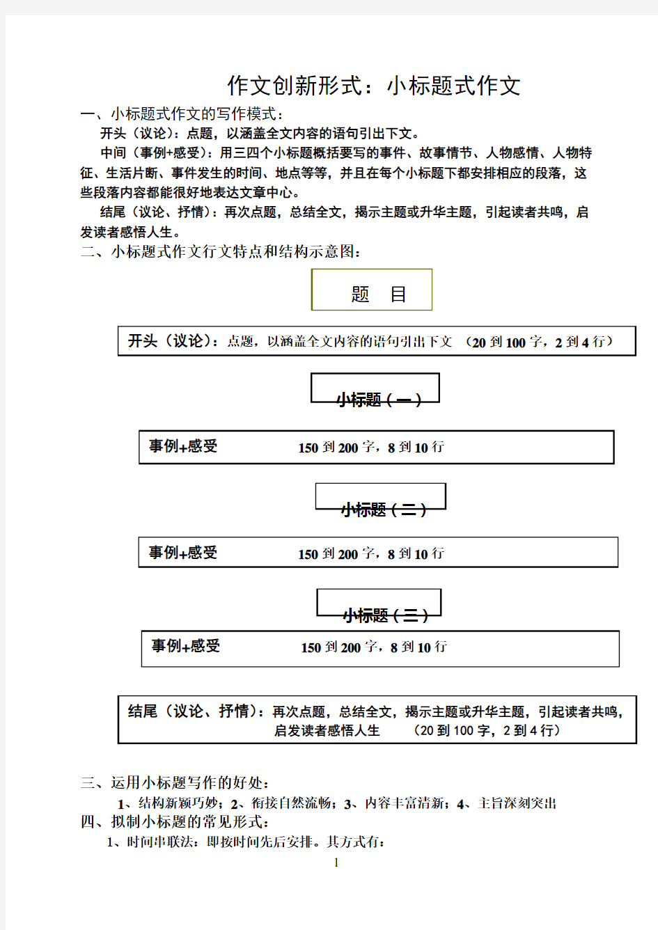 作文创新形式：小标题式作文