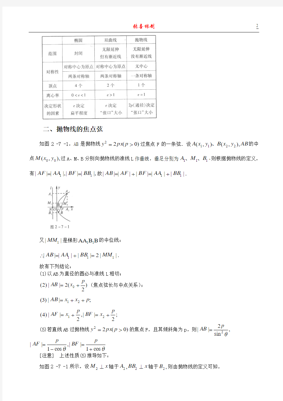 2.7 抛物线的简单几何性质-王后雄学案