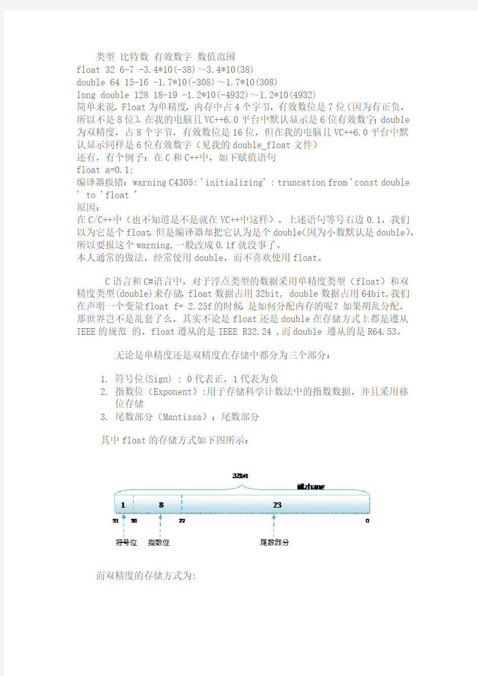 C  单精度与双精度浅析