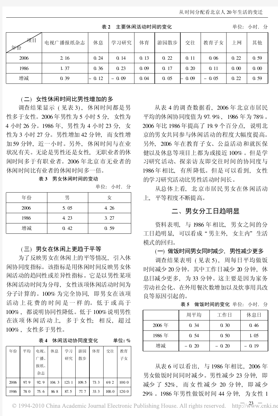 从时间分配看北京人20年生活的变迁——基于2006年北京生活时间分配调查的统计分析