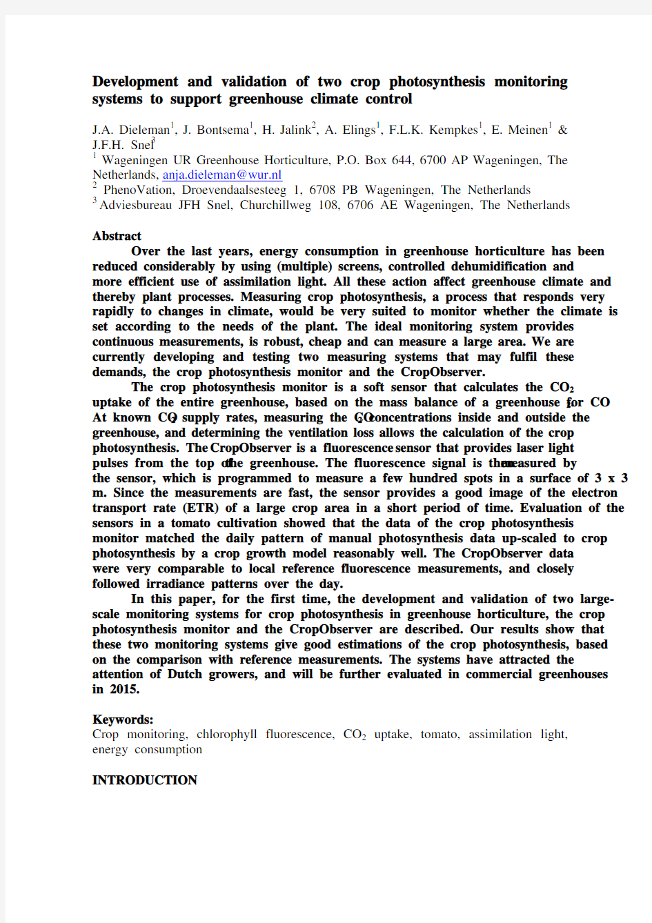 validation of two crop photosynthesis monitoring systems to support greenhouse climate control