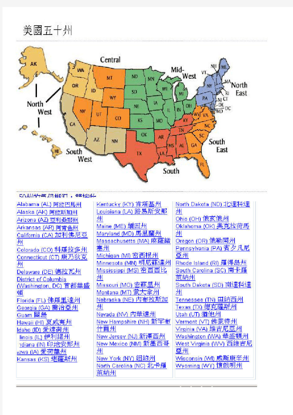 美国50个州(附地图)