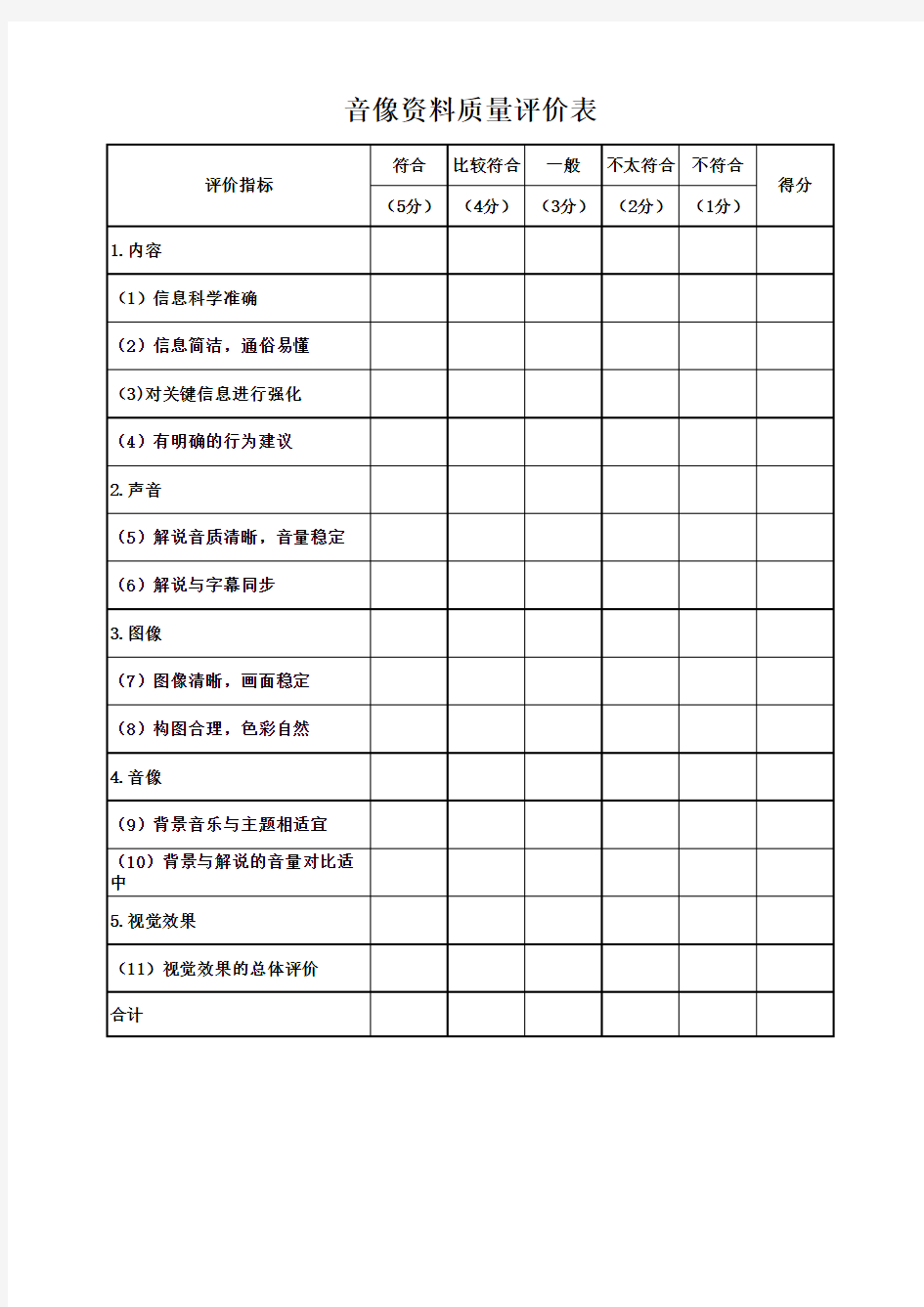 音像资料质量评价表