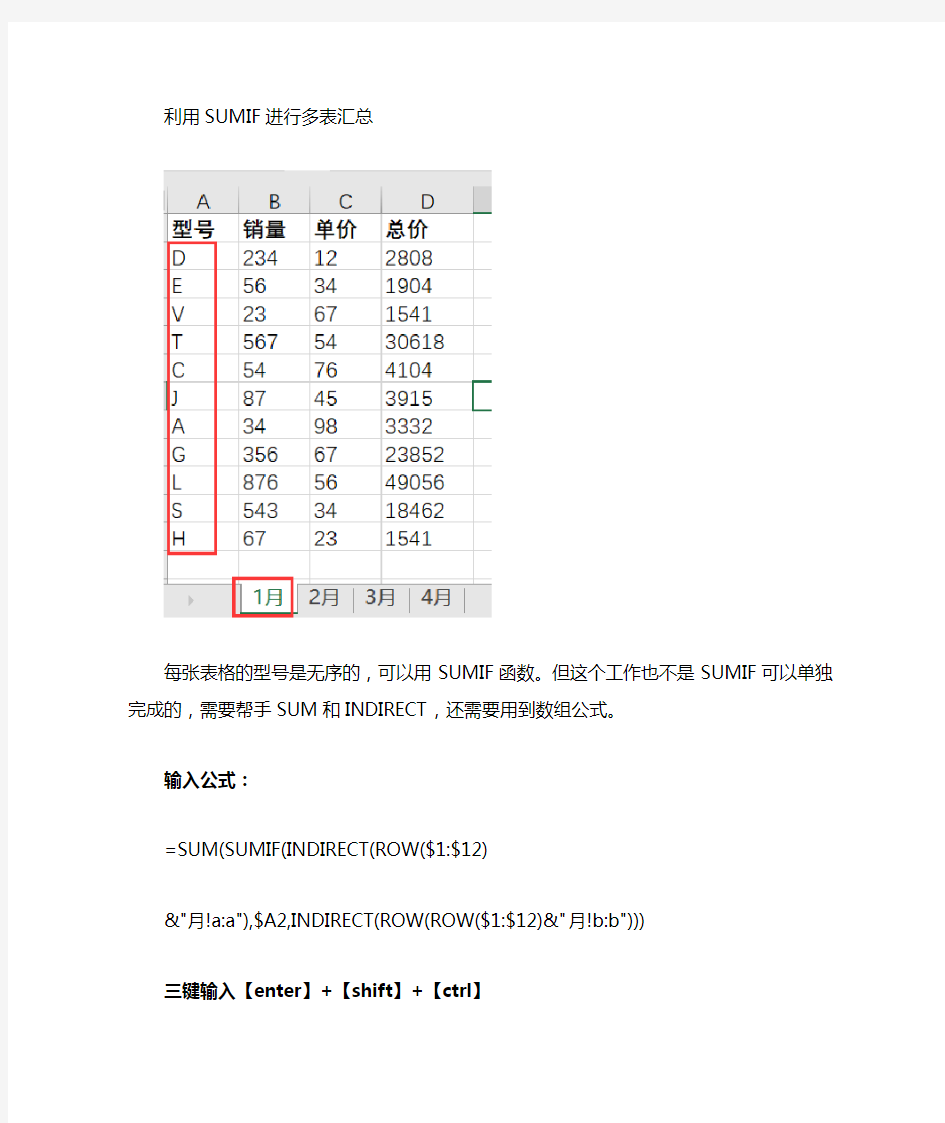 利用SUMIF函数进行多表汇总