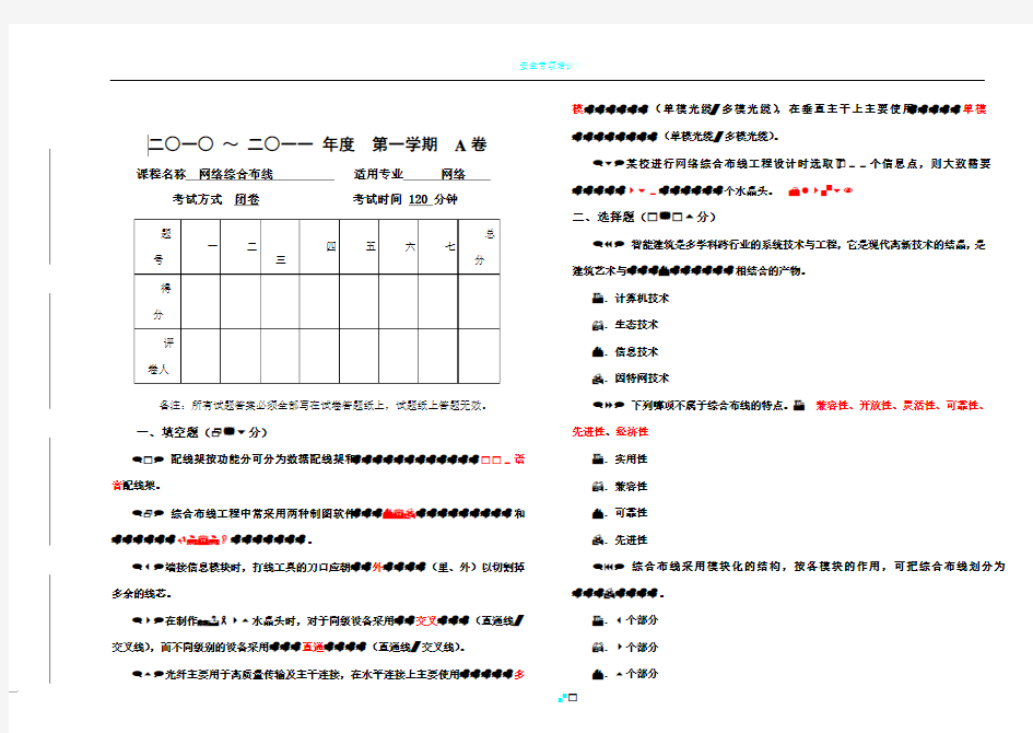 网络综合布线试卷A.B