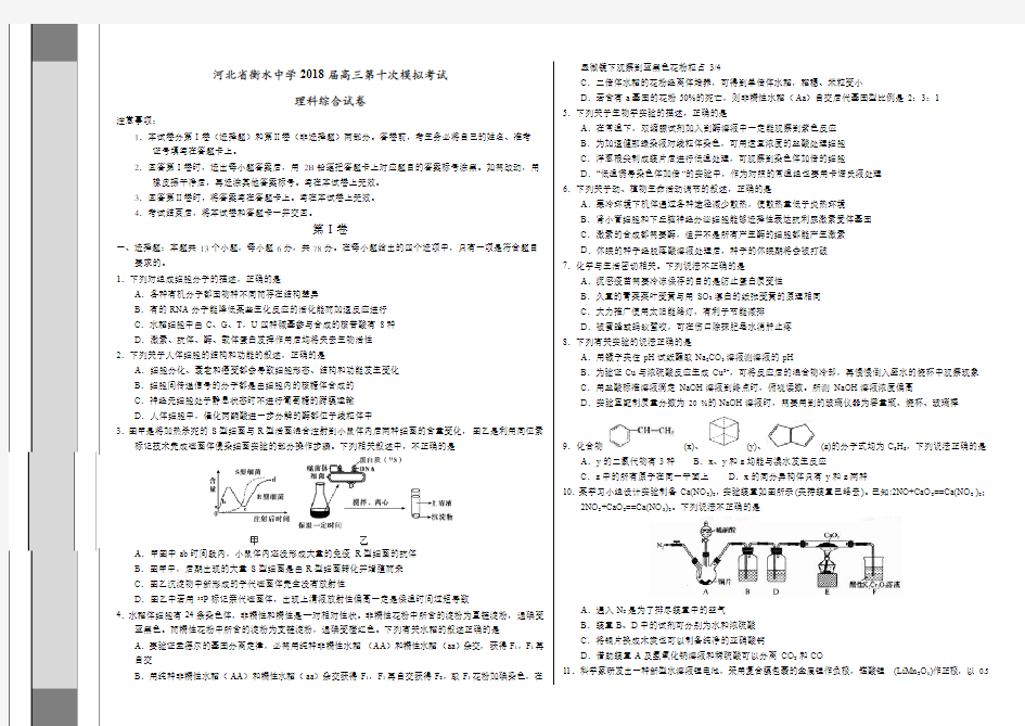 【全国百强校】河北省衡水中学2018届高三模拟考试理科综合试卷(考试版)