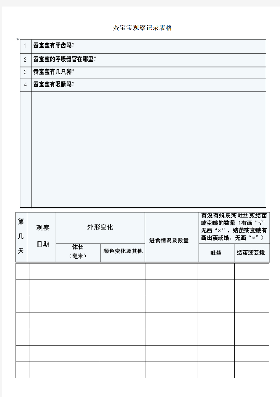 蚕宝宝观察记录表格