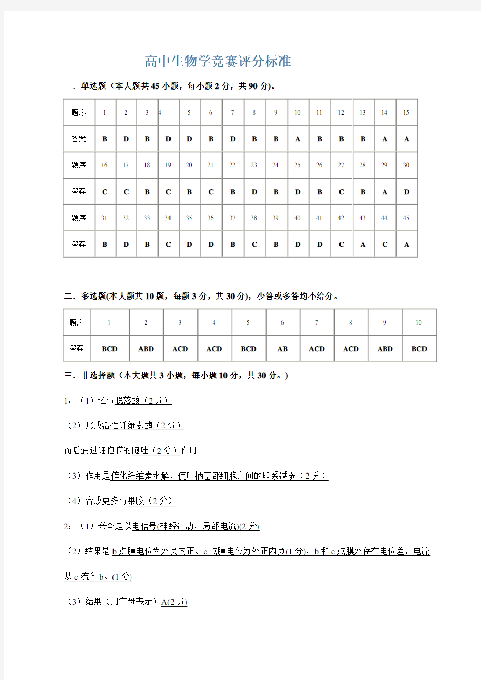 高中生物学竞赛试卷及答案