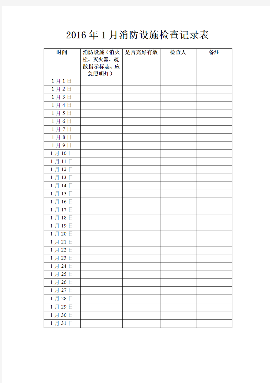 单位日常消防设施检查表