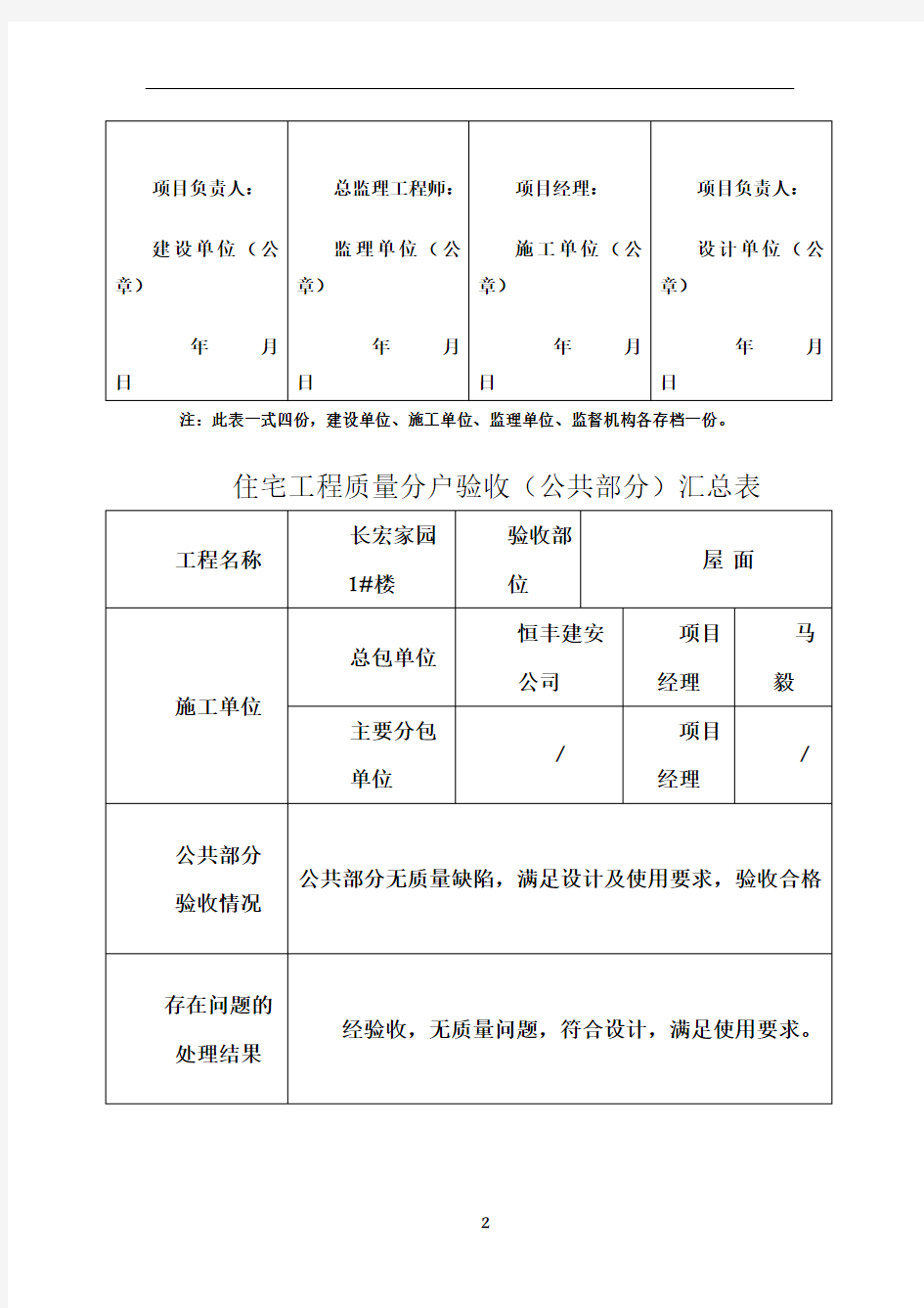 住宅工程质量分户验收汇总表84316