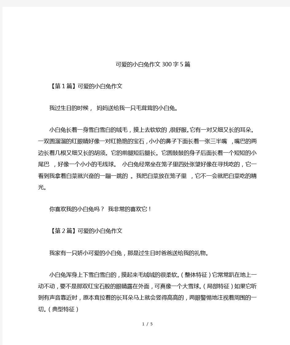 可爱的小白兔作文300字5篇