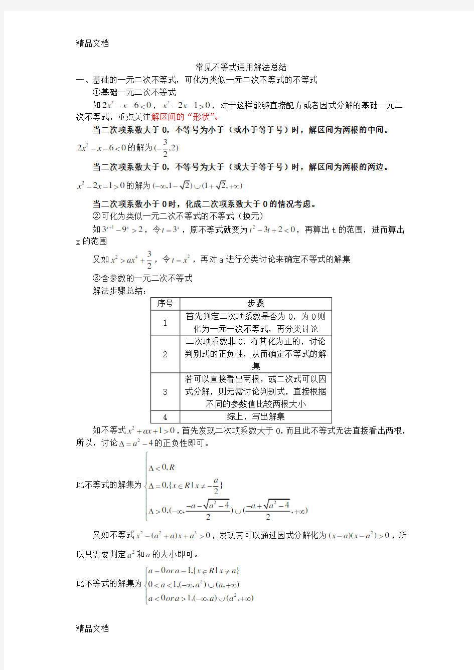 常见不等式通用解法教案资料