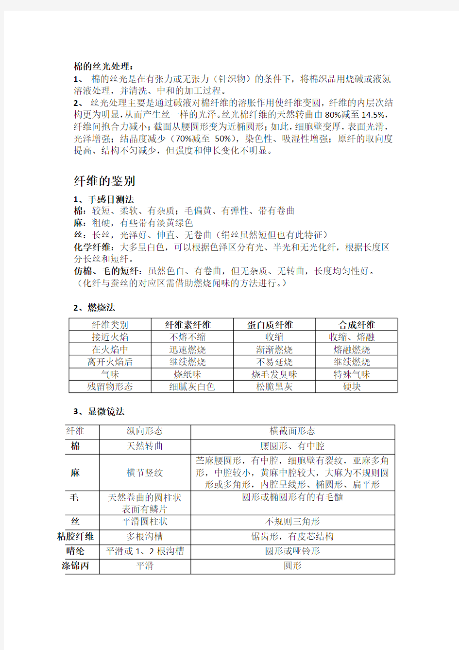 纺织材料学期末复习