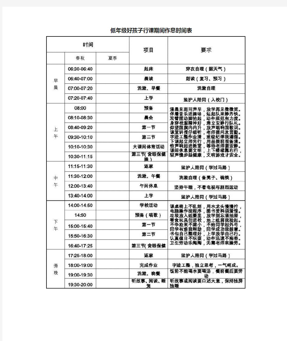 家庭好孩子作息时间表