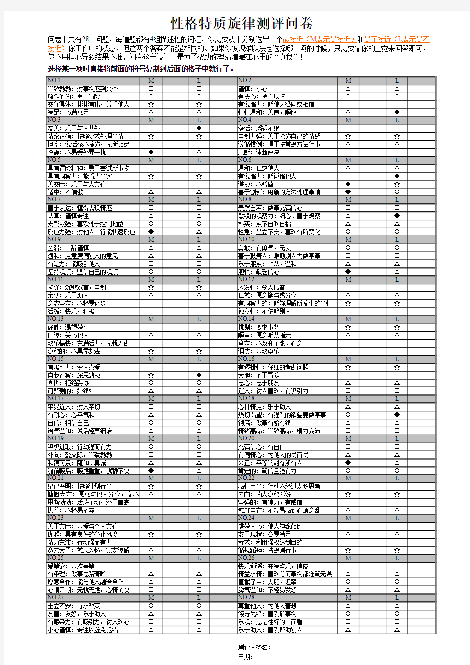(测一测)性格特质旋律--测评问卷