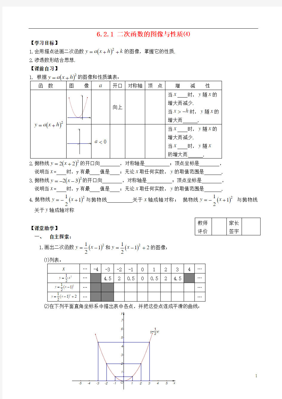 江苏省连云港市灌云县小伊中学中考数学 6.2.1 二次函数的图像与性质⑷复习教学案