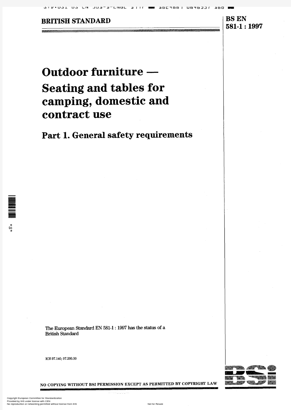 BS EN 581-1-1997 户外家具.野营、家用和订做的座椅和桌子.一般安全要求