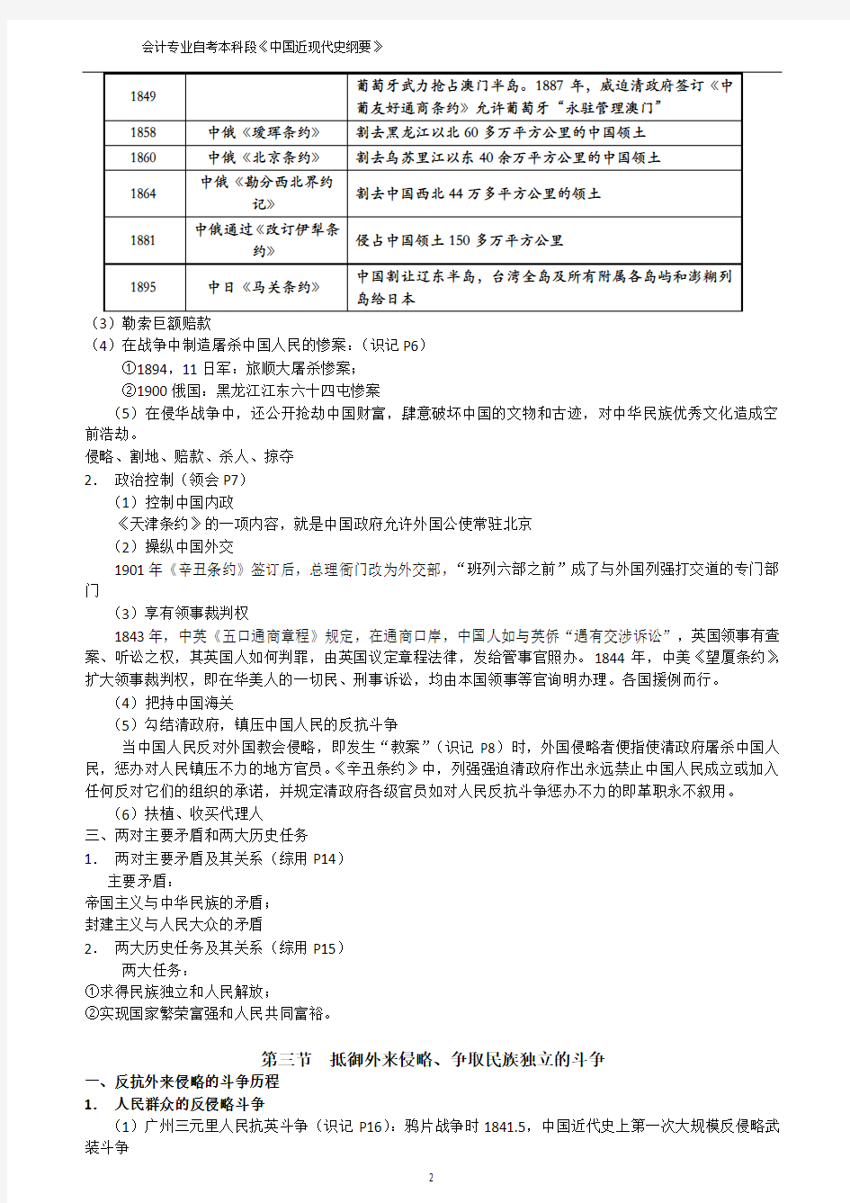 中国近现代史纲要 自考复习资料