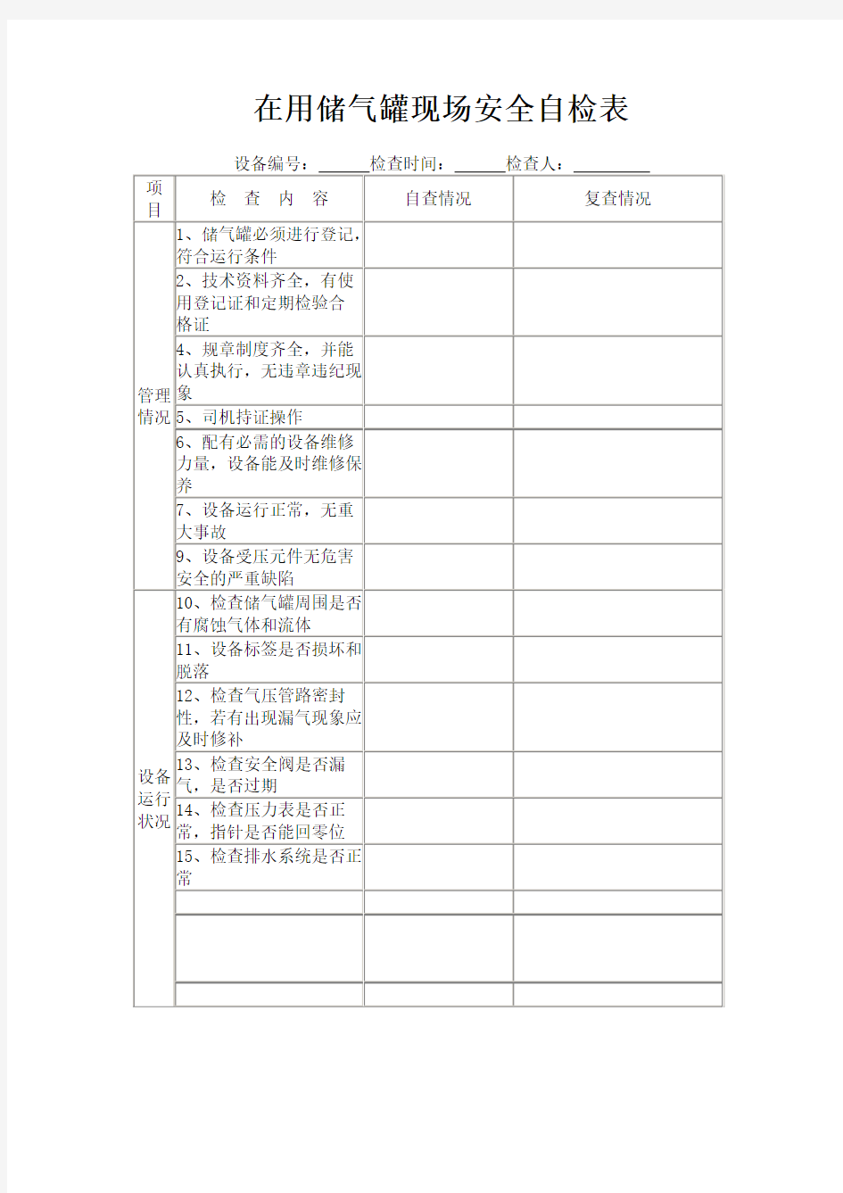 储气罐安全检查表