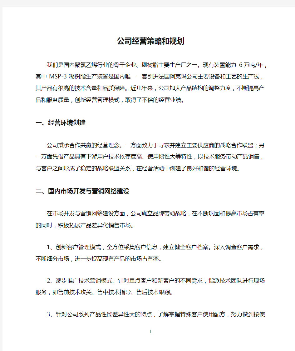 公司经营策略和规划