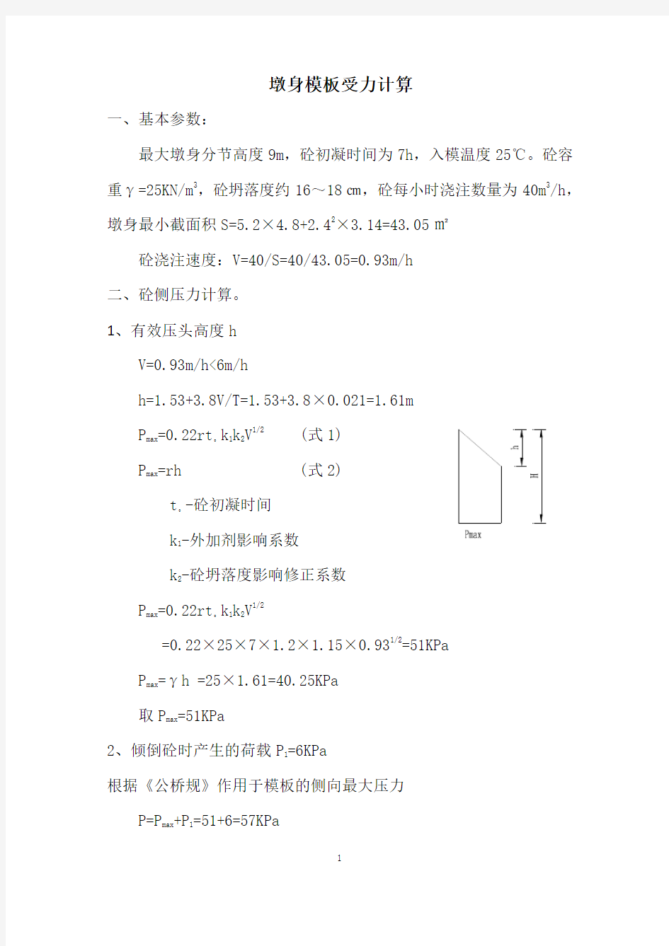 墩身钢模板受力计算