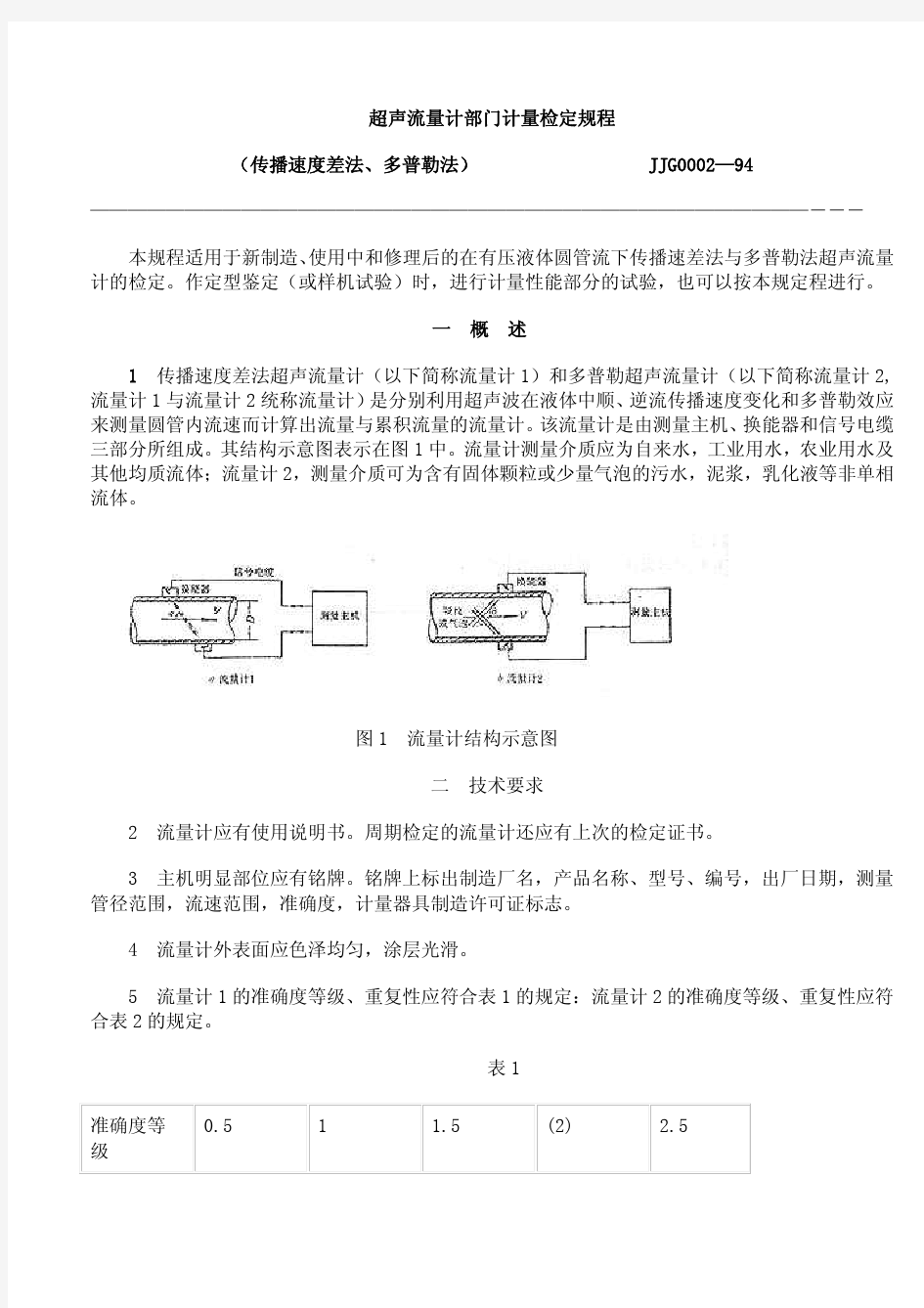 JJG(建设)0002-1994 超声流量计(传播速度差法、多普勒法)检定规程