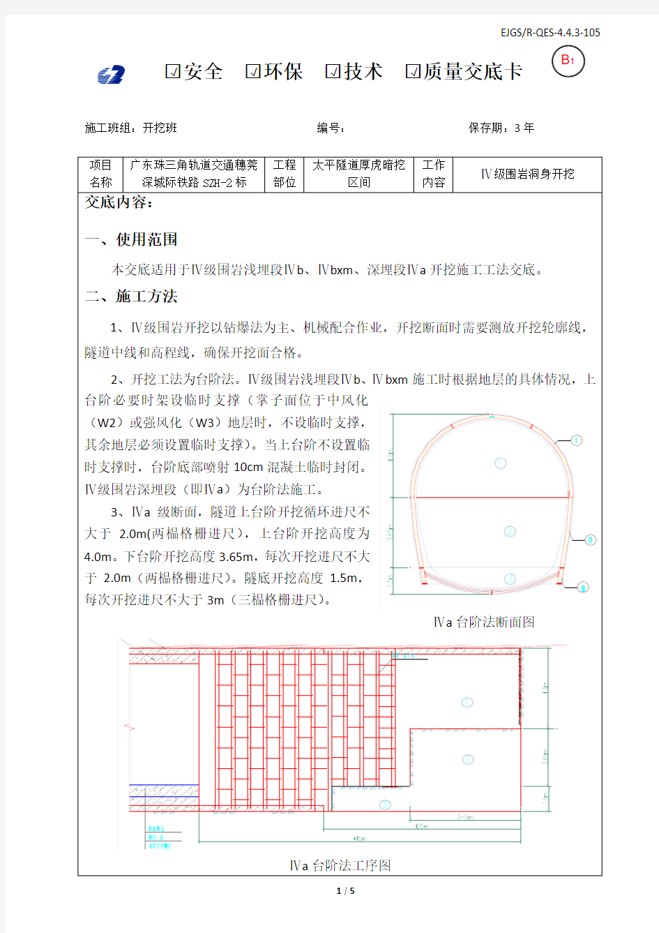 Ⅳ级围岩开挖技术交底