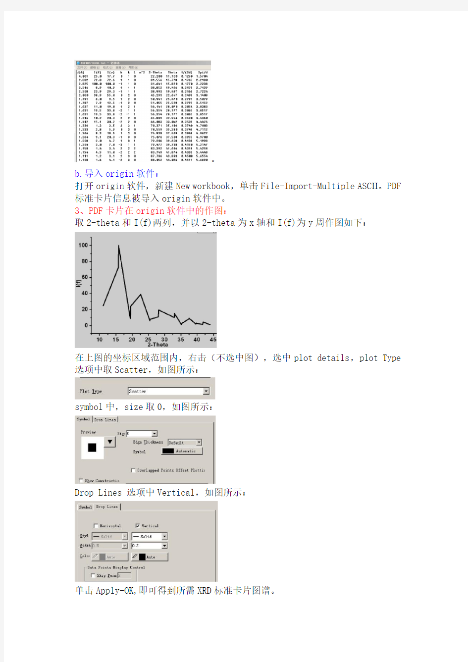 关于如何将pdf标准卡片衍射峰图谱和所做样品的xrd衍射峰图谱同时作图于origin软件中,并进行对比 2