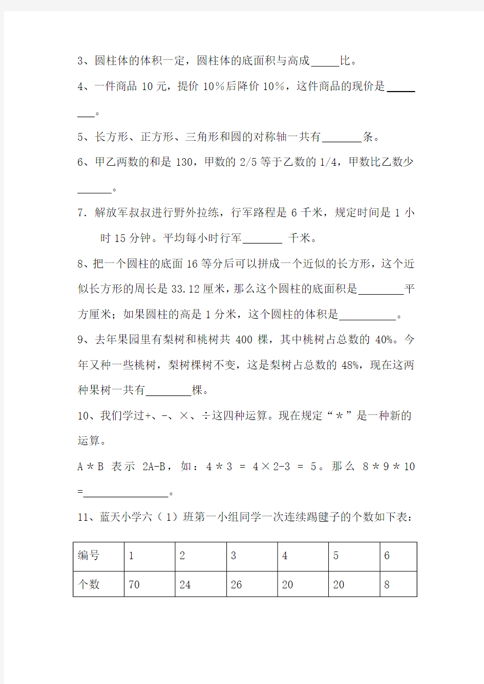 2012学年小升初数学模拟试卷十