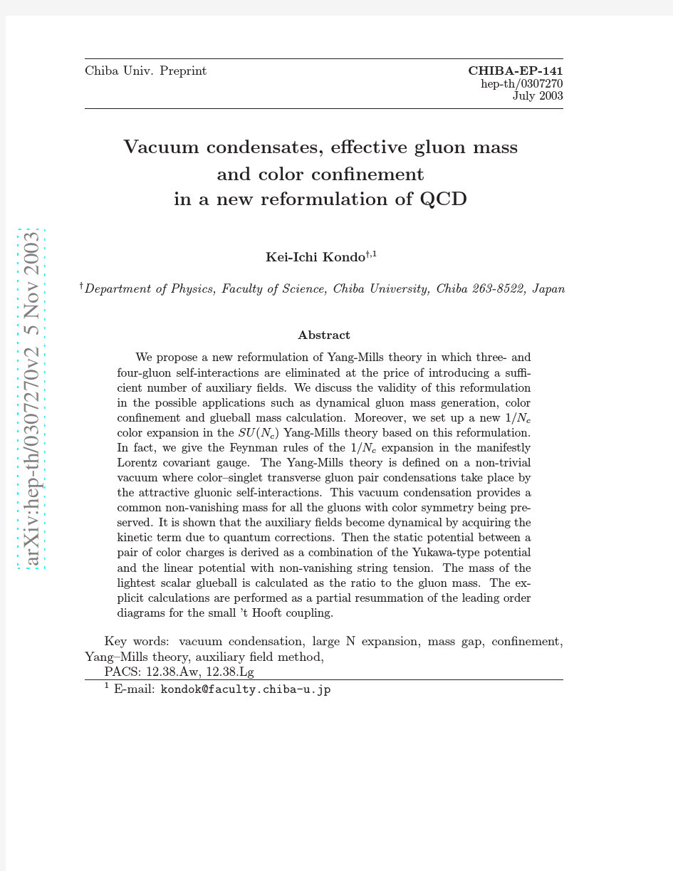 Vacuum condensates, effective gluon mass and color confinement in a new reformulation of QC