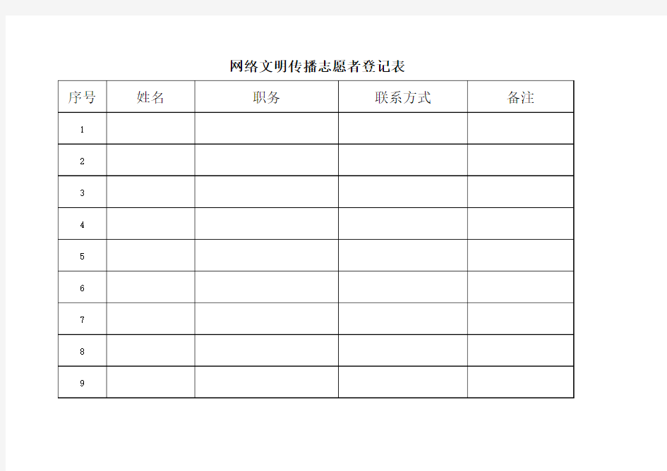 网络文明传播志愿者登记表