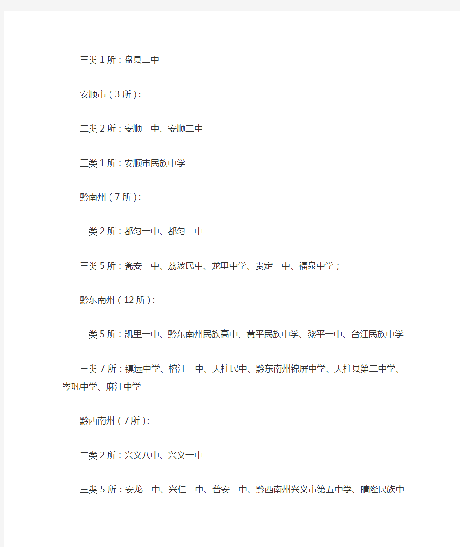 贵州省省级示范性普通高中名单(最新最全)
