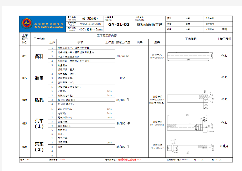 轴(驱动轴)工艺过程