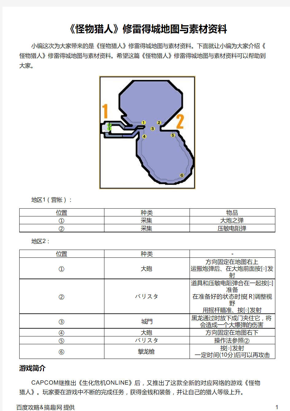 《怪物猎人》修雷得城地图与素材资料