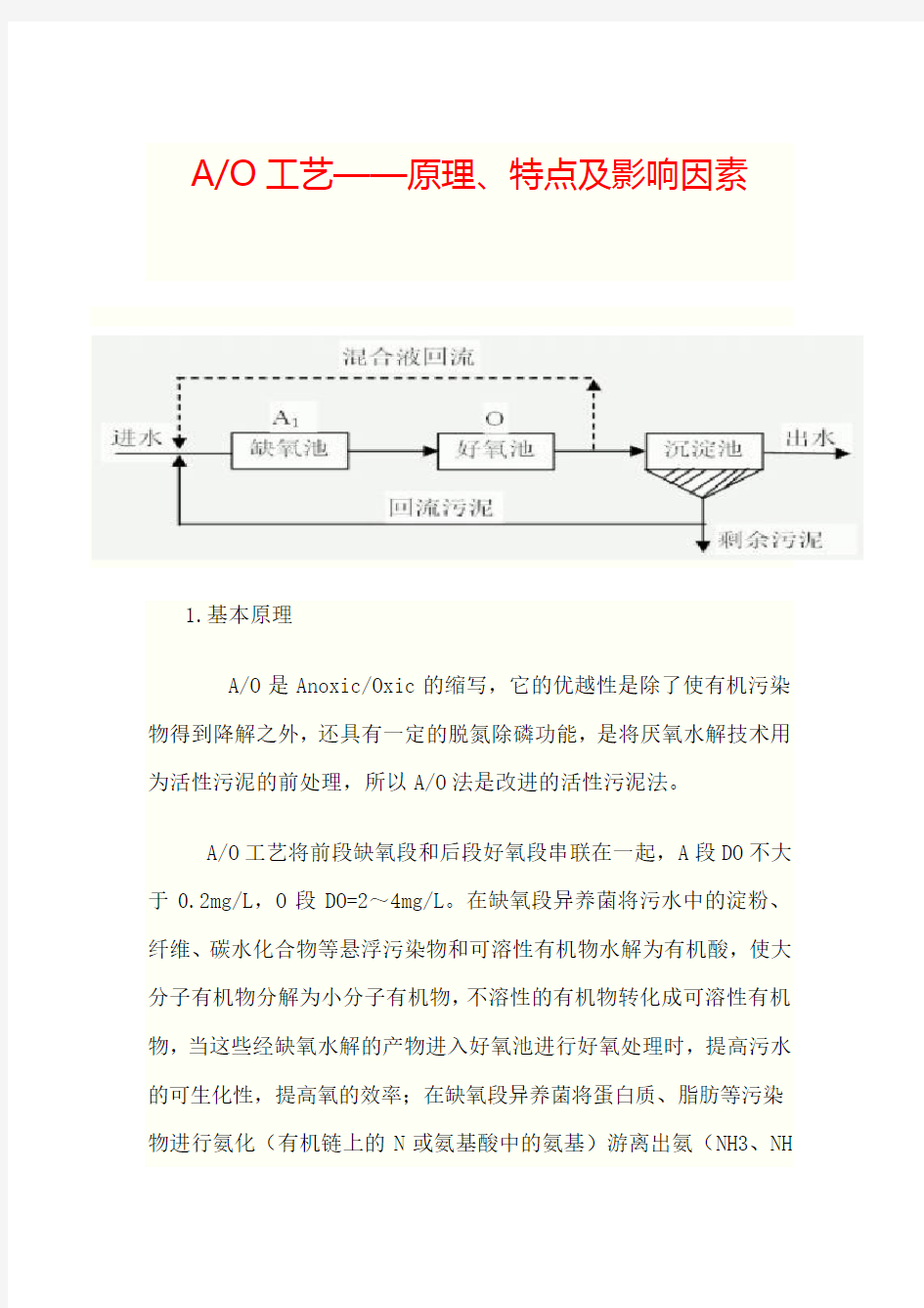 A-O污水处理工艺流程