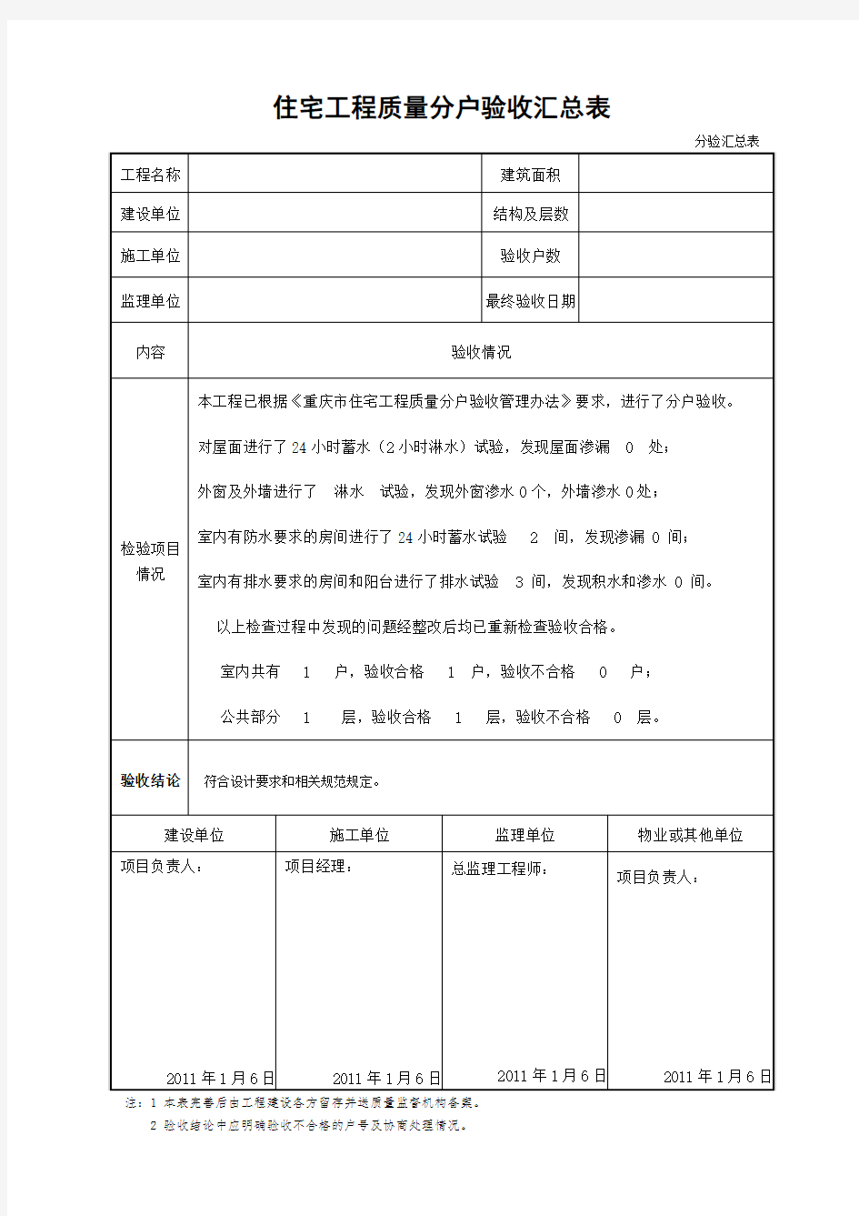 分户验收资料范本