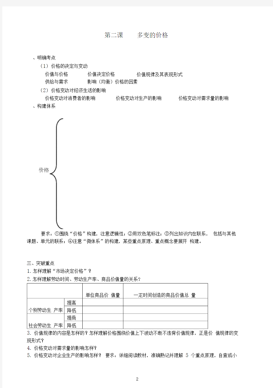 多变的价格学案