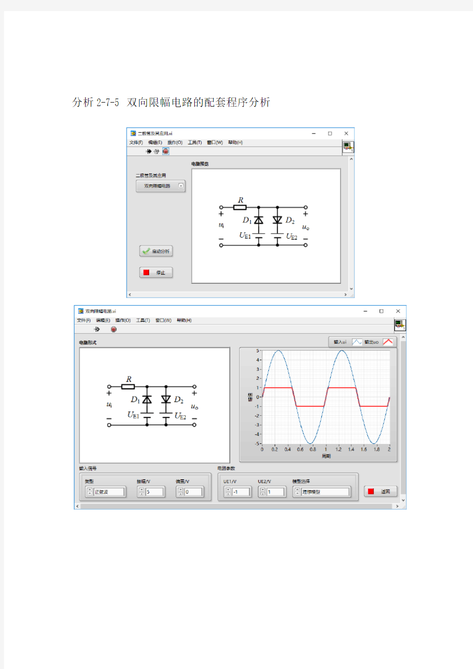 分析2-7-5 双向限幅电路的配套程序分析