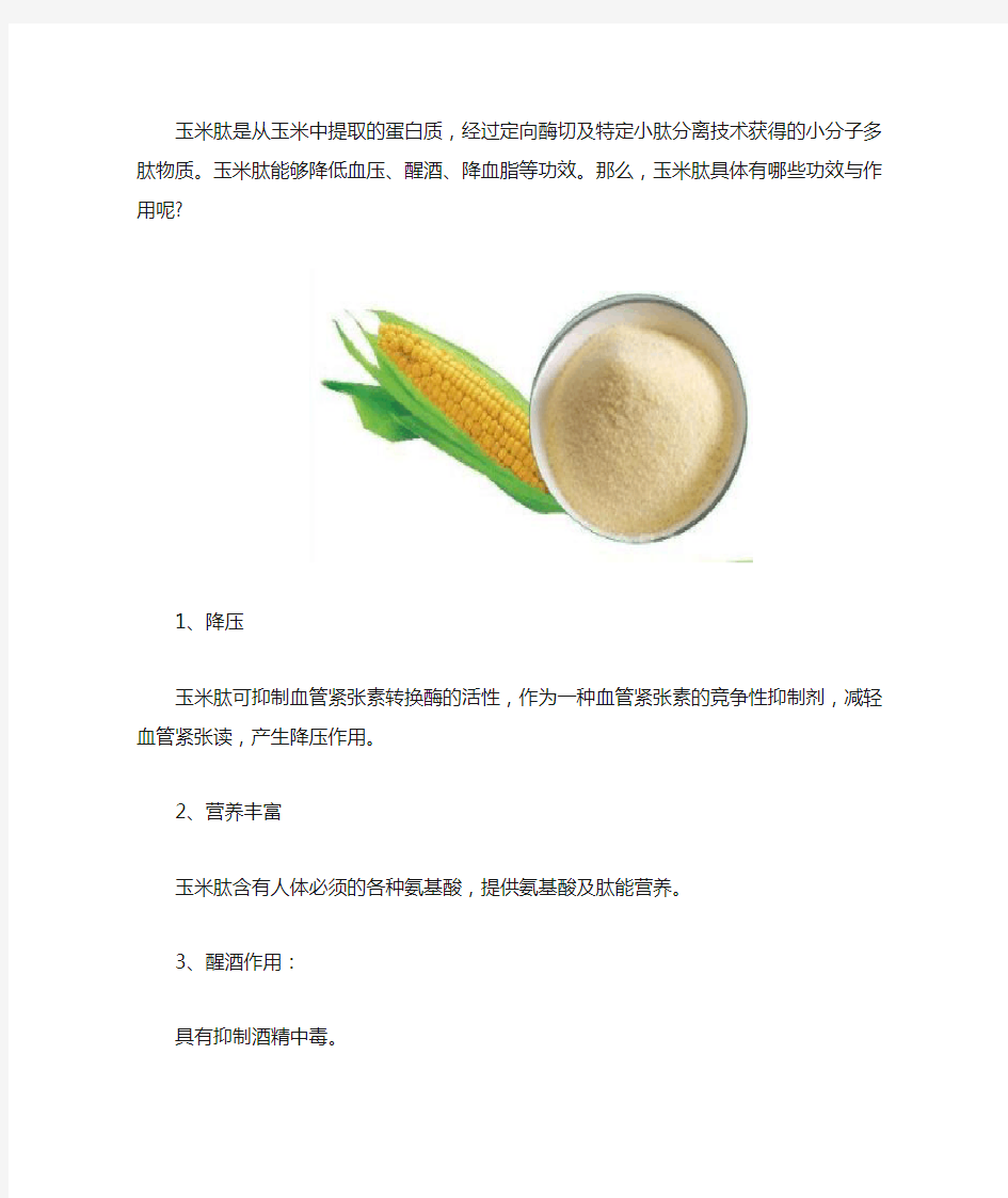 玉米肽的功效与作用