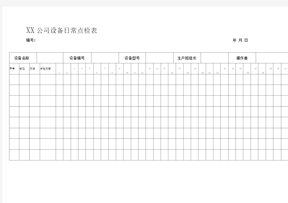 XX公司设备日常点检表