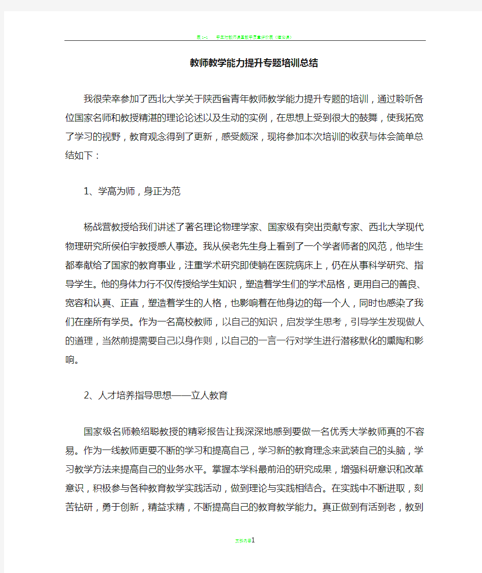 教师教学能力提升专题培训心得体会